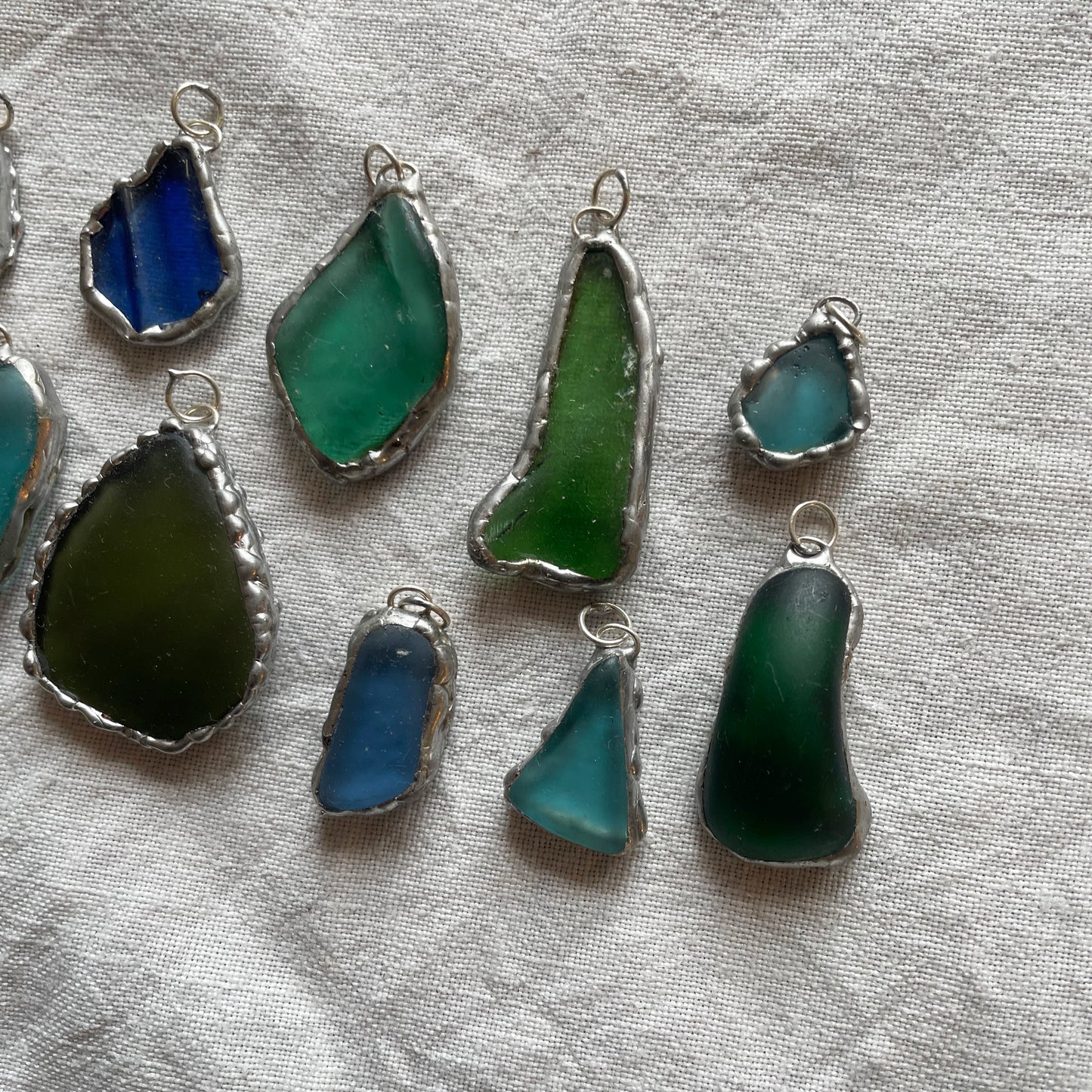 Sea glass and silver pendant