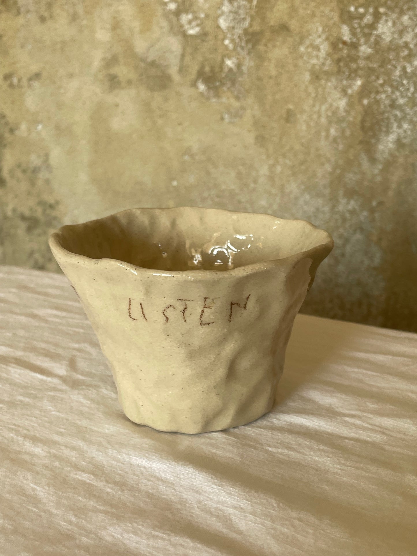 Connect, know, listen, be still tea cup