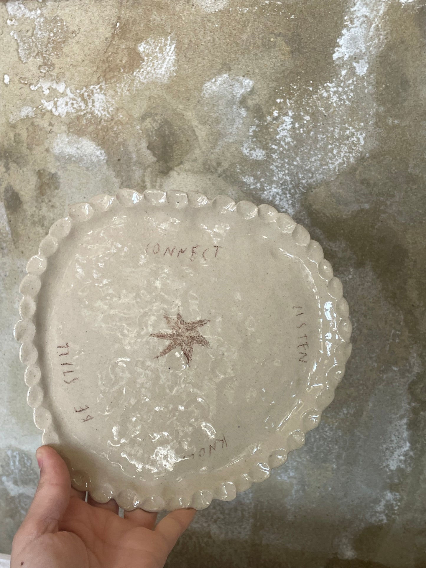 Connect, listen, know, be still frill plate