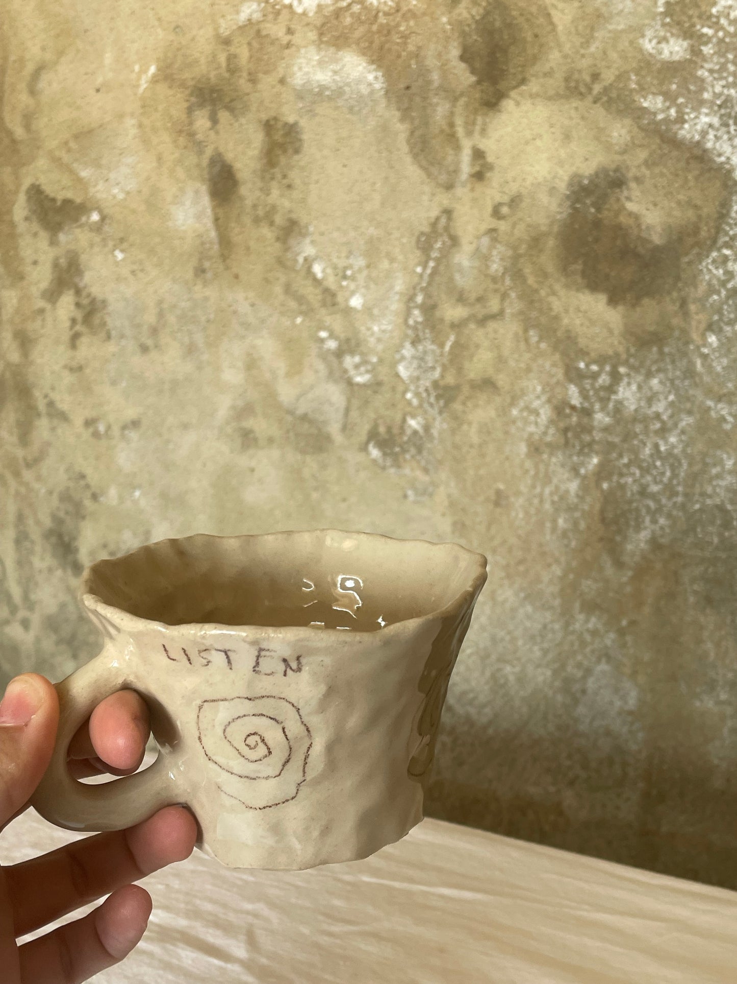 Listen, know, be still, connect tea cup