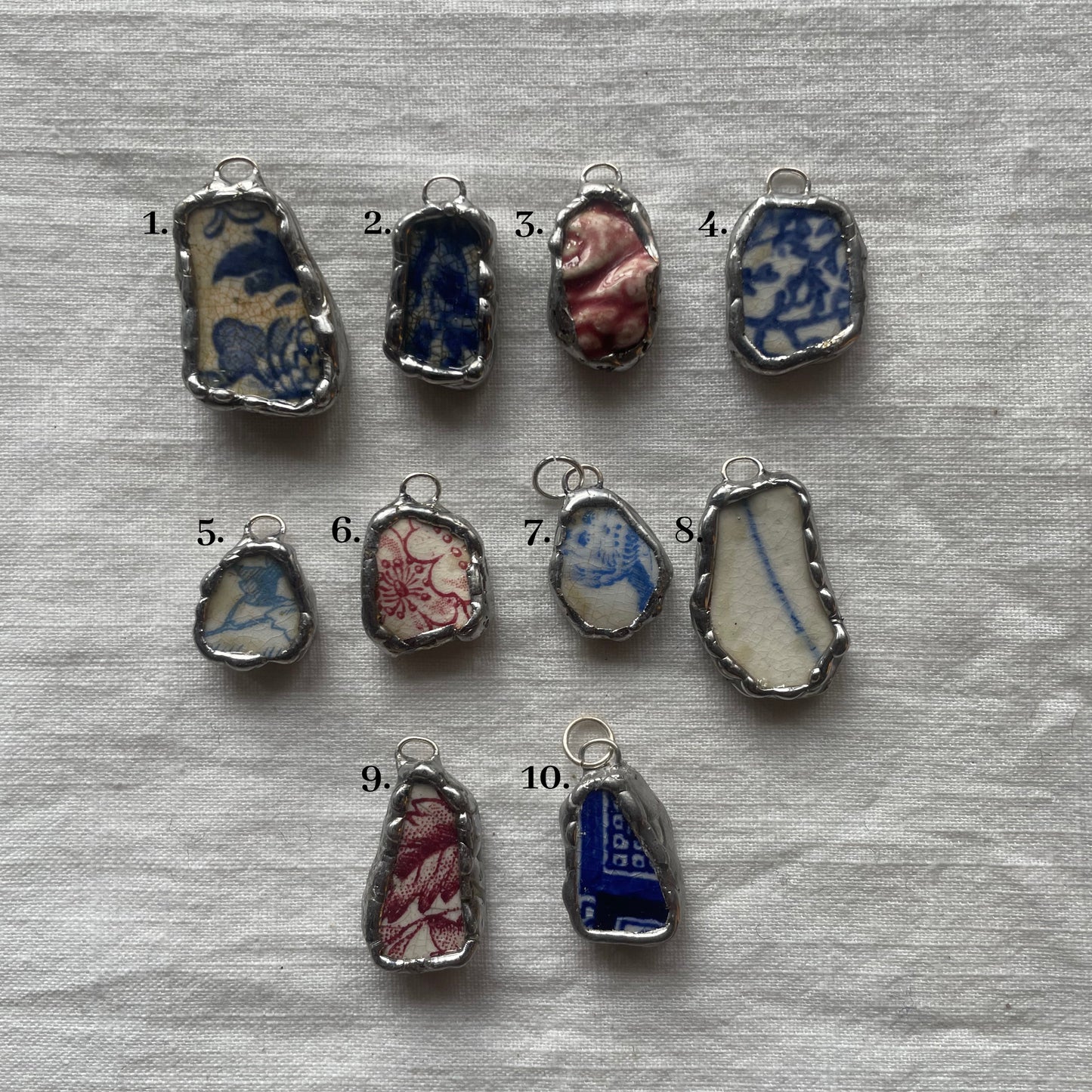 Sea pottery and silver pendant pinks and blues