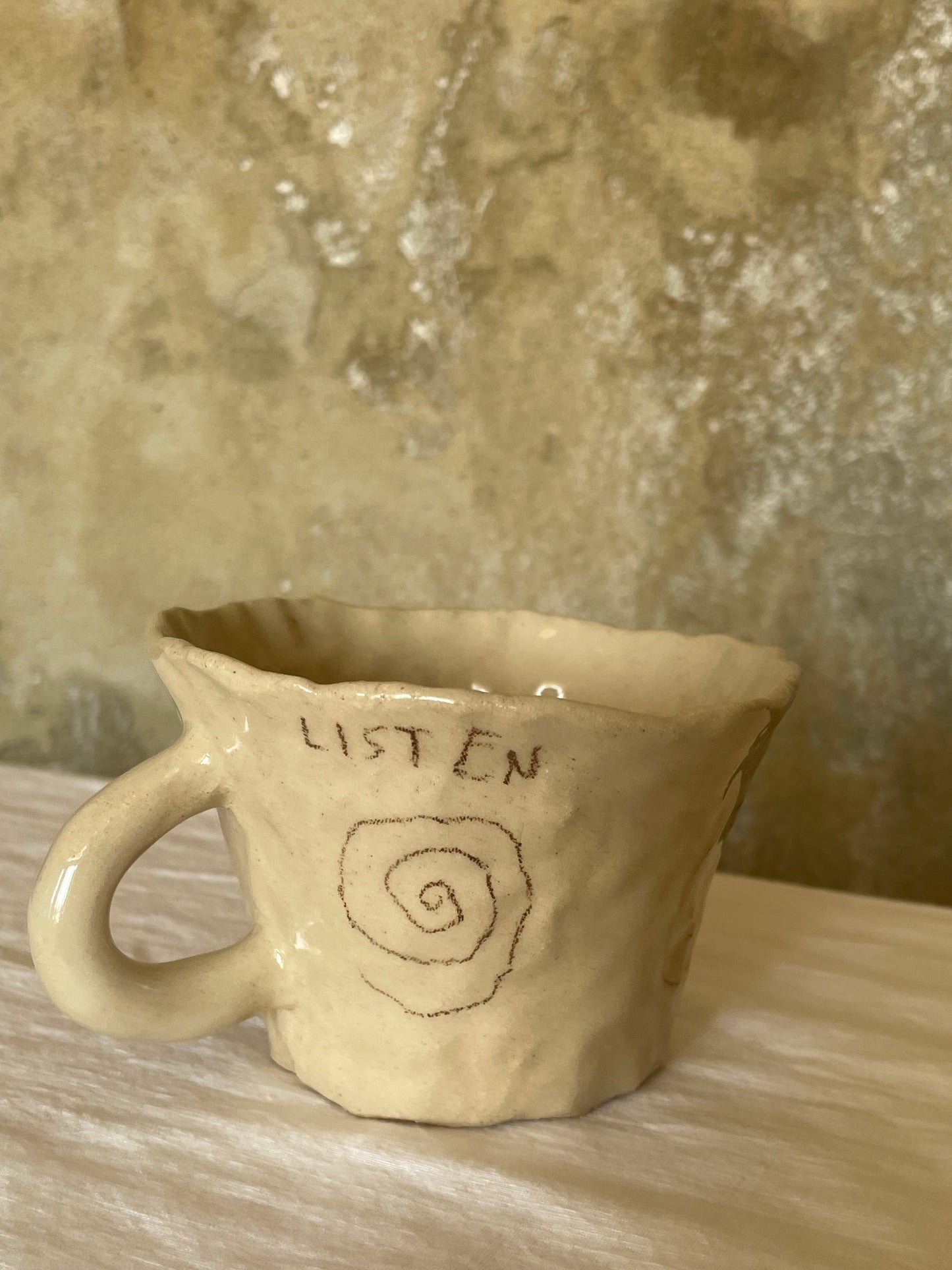 Listen, know, be still, connect tea cup