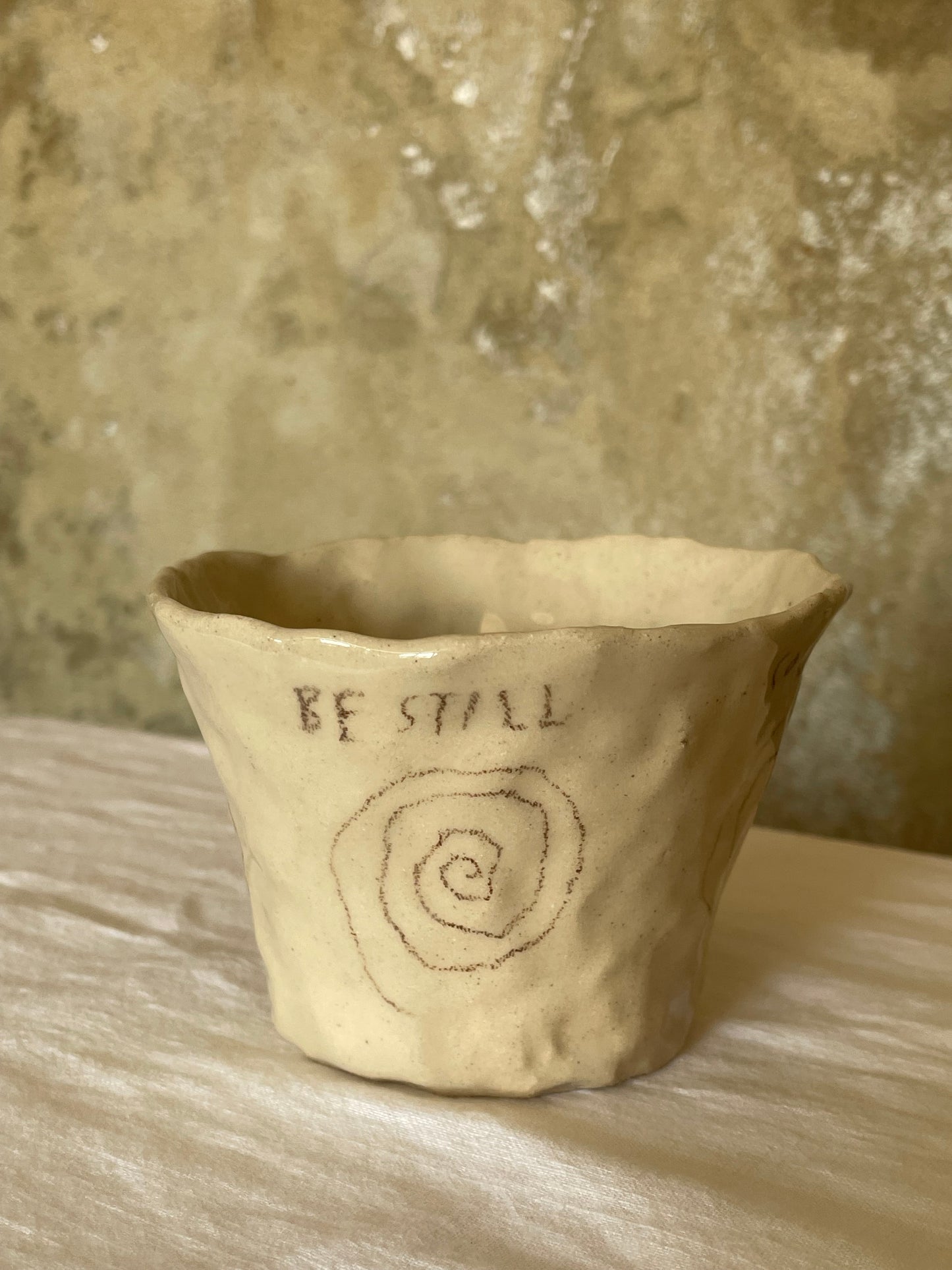 Listen, know, be still, connect tea cup