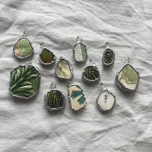 Sea pottery and silver pendant