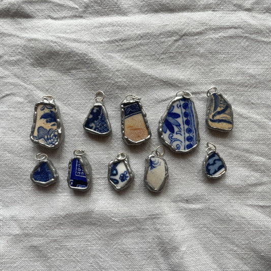 Sea pottery and silver pendant