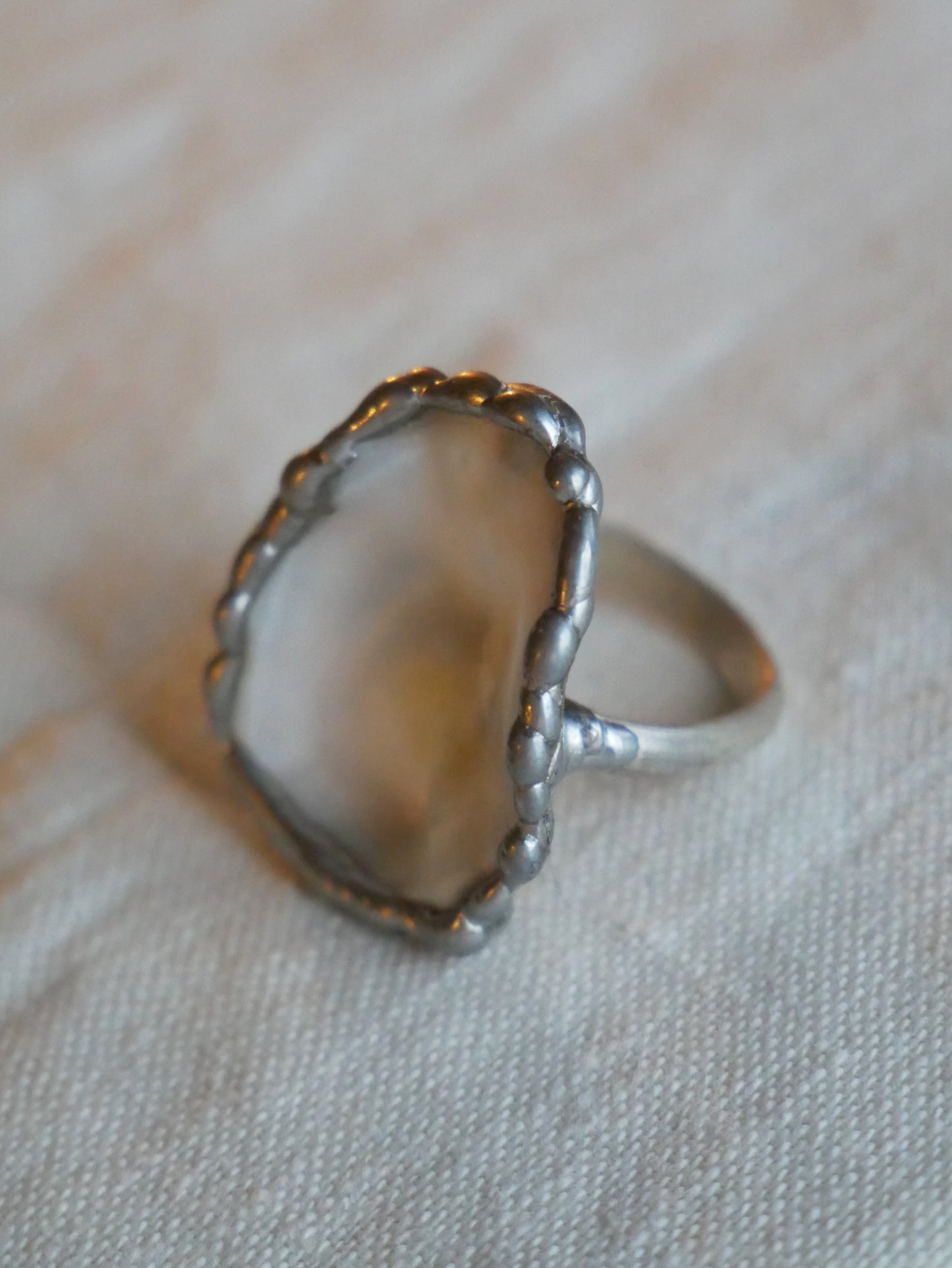 Oyster Shell Ring With Sterling Silver Band Size M