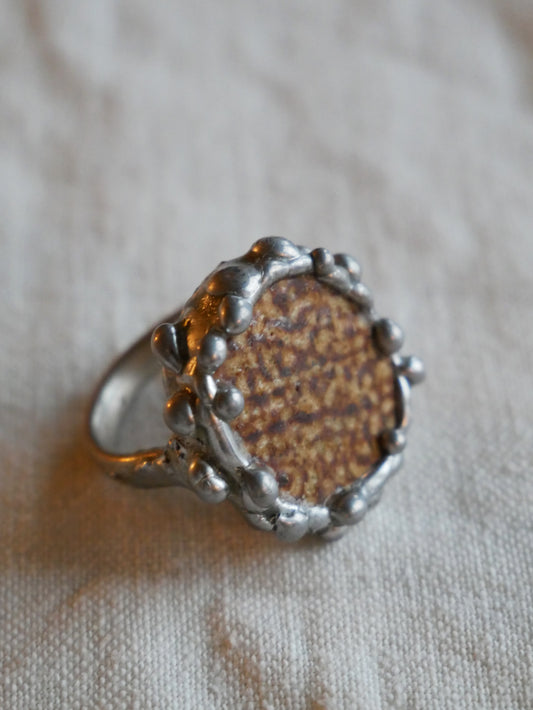 Pottery Shard Ring With Sterling Silver Band Size N