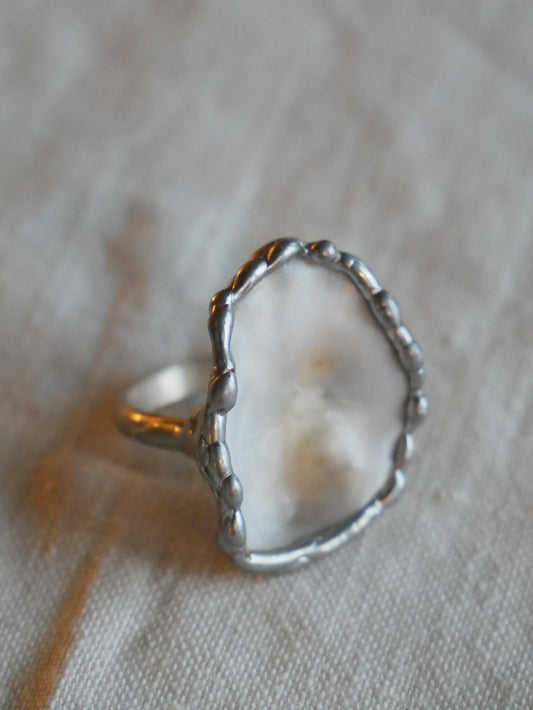 Oyster Shell Ring With Sterling Silver Band Size M