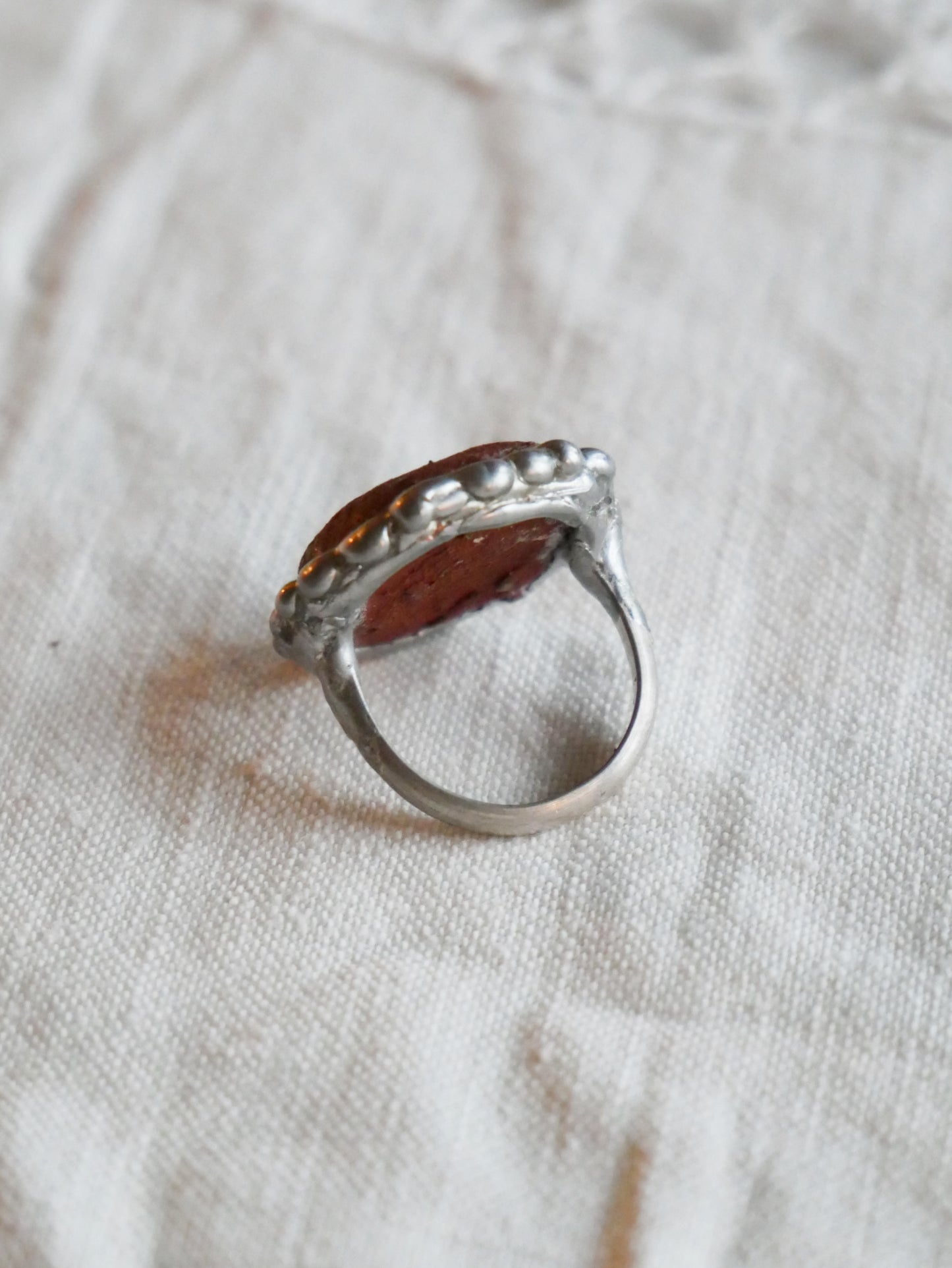 Foraged Clay Moon Face Ring With Sterling Silver Band Size L
