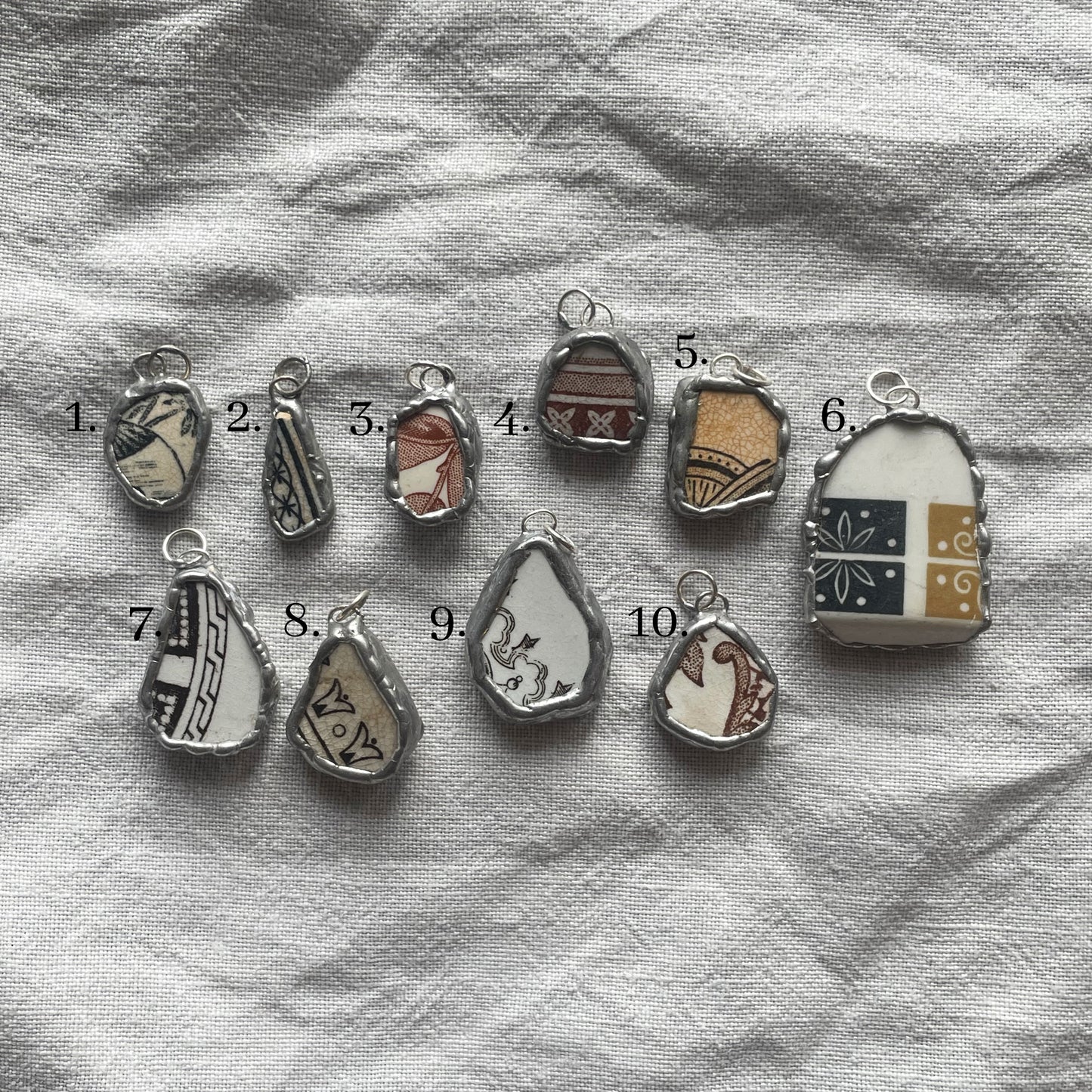 Sea pottery and silver pendant