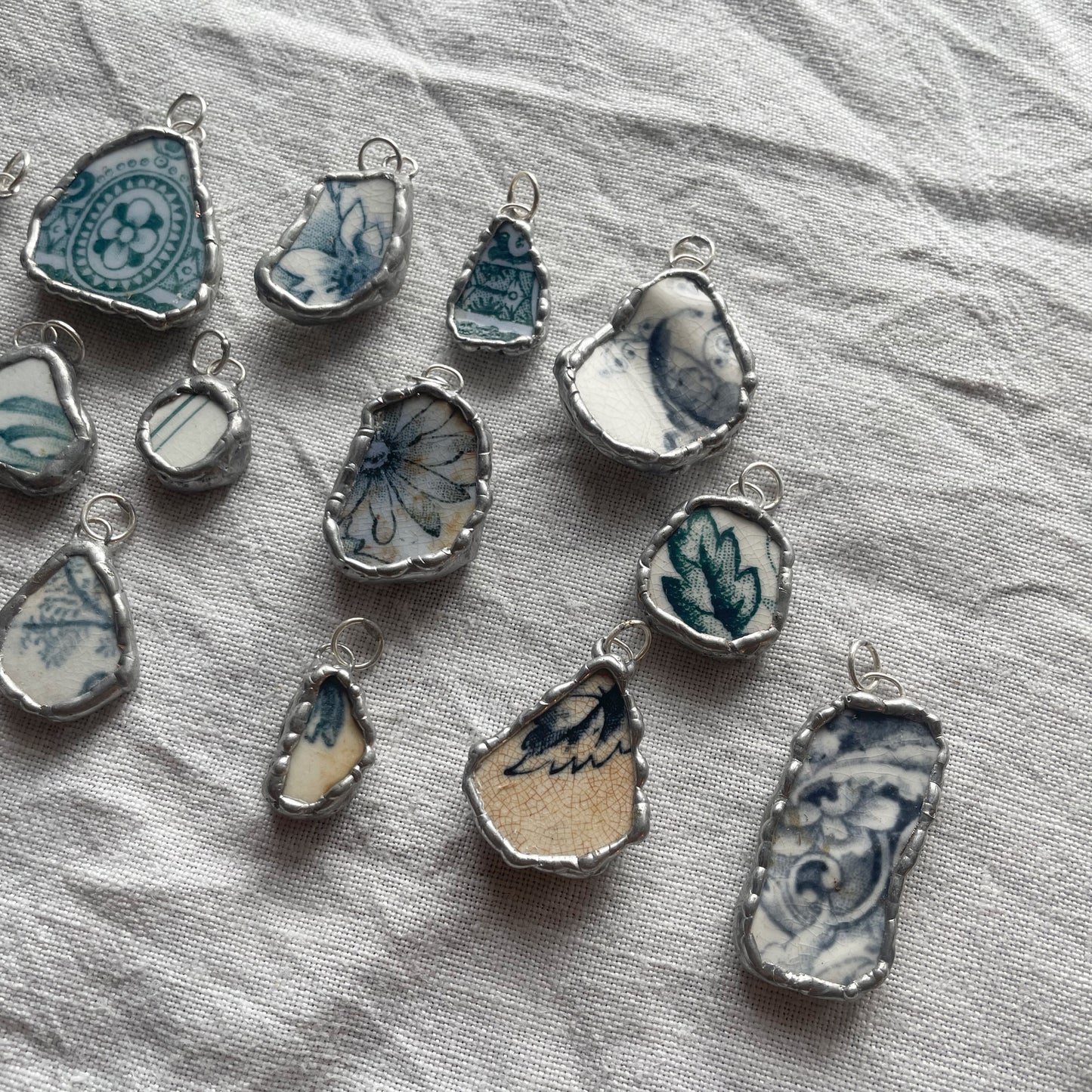 Sea pottery and silver pendant