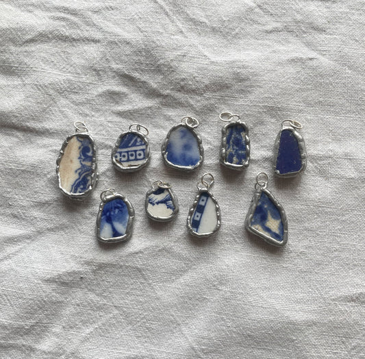 Sea pottery and silver pendant