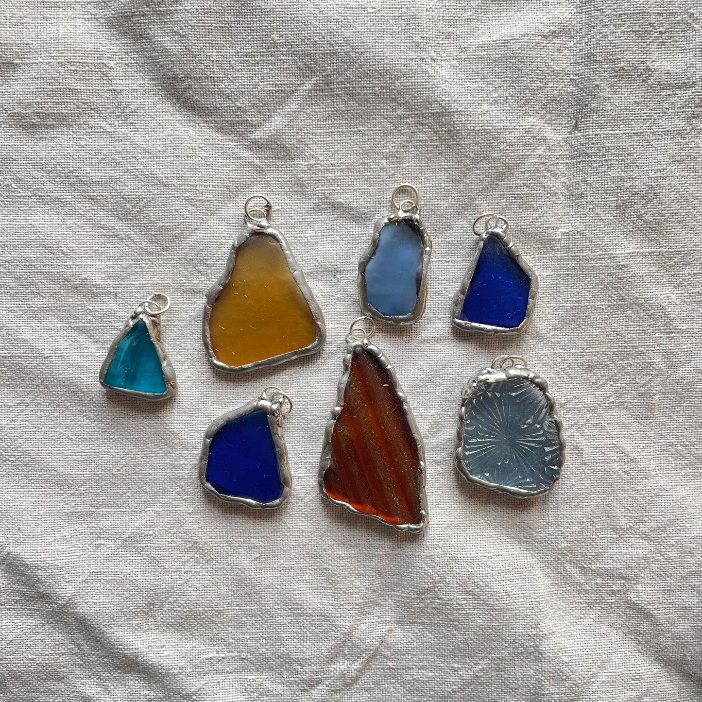 Sea glass and silver pendant