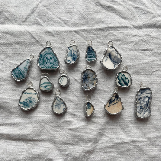 Sea pottery and silver pendant