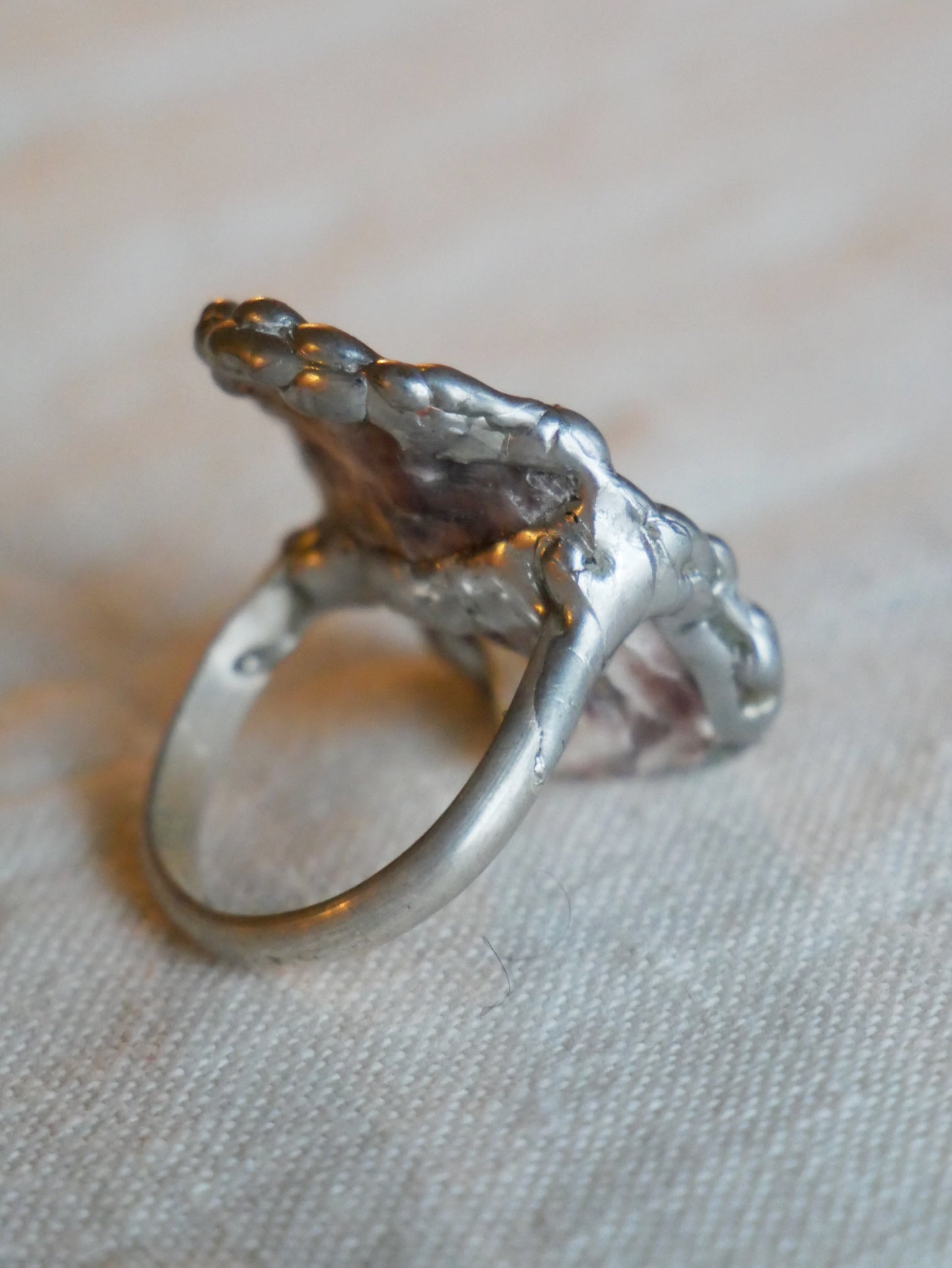 Oyster Shell Ring With Sterling Silver Band Size M
