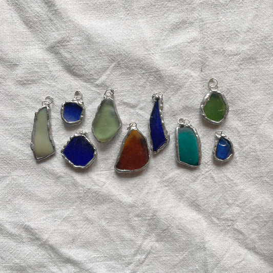Sea glass and silver pendant