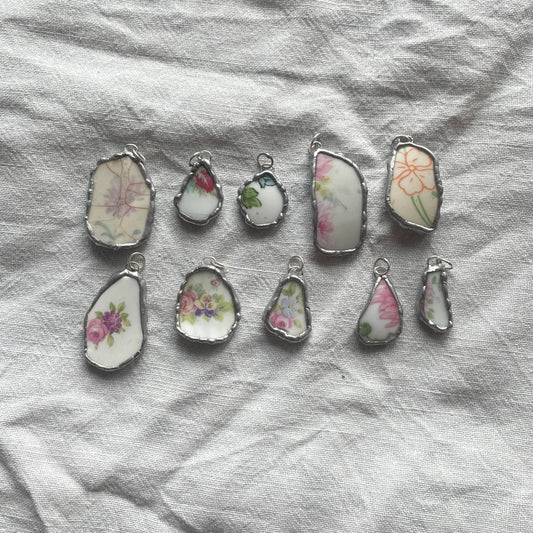 Sea pottery and silver pendant