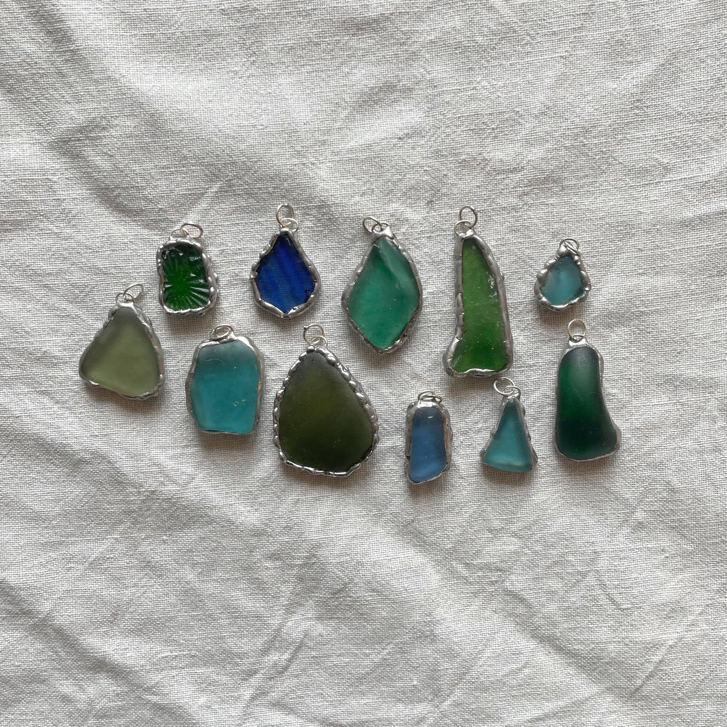 Sea glass and silver pendant