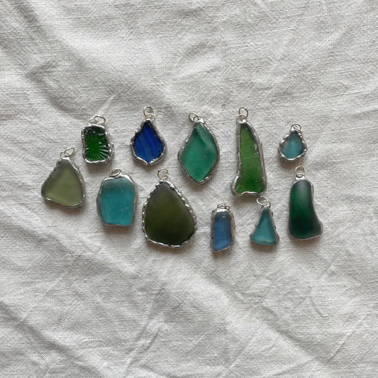 Sea glass and silver pendant