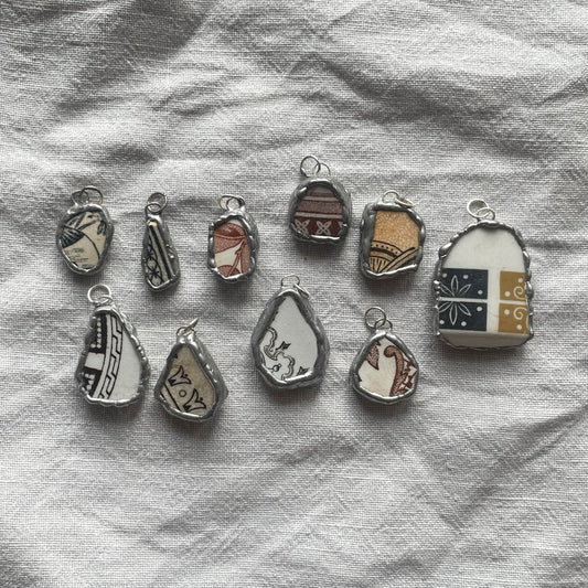 Sea pottery and silver pendant