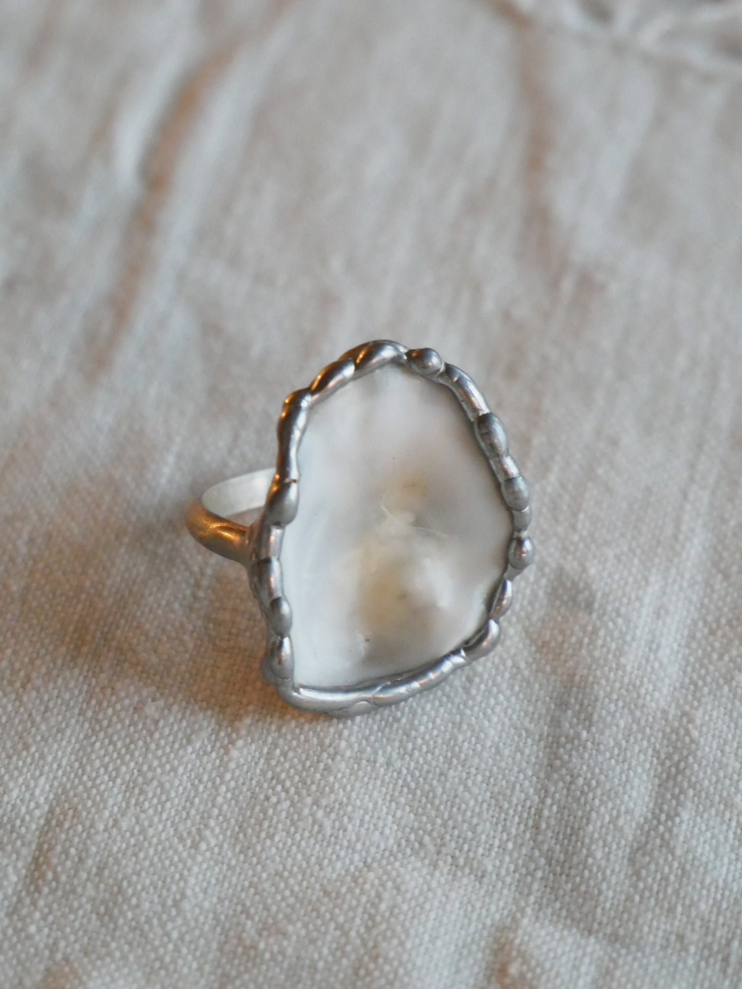 Oyster Shell Ring With Sterling Silver Band Size M