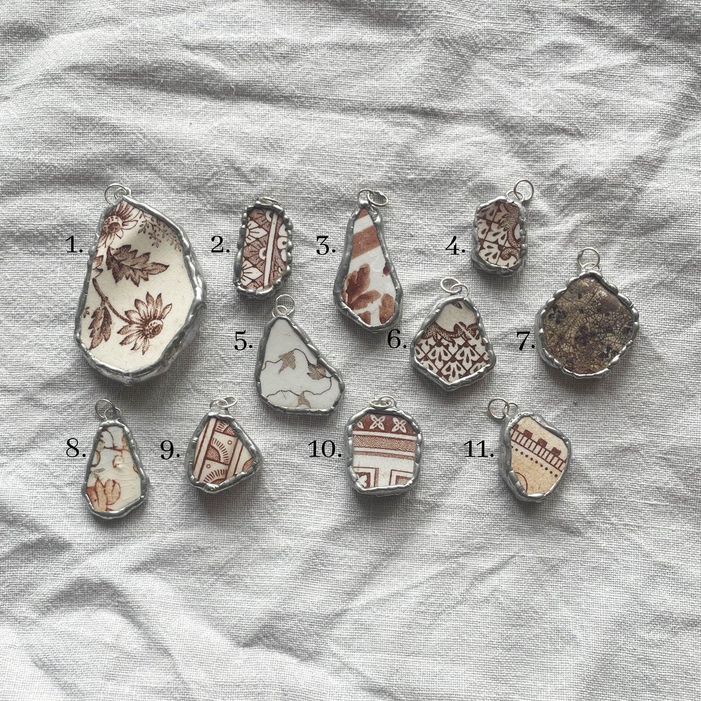 Sea pottery and silver pendant