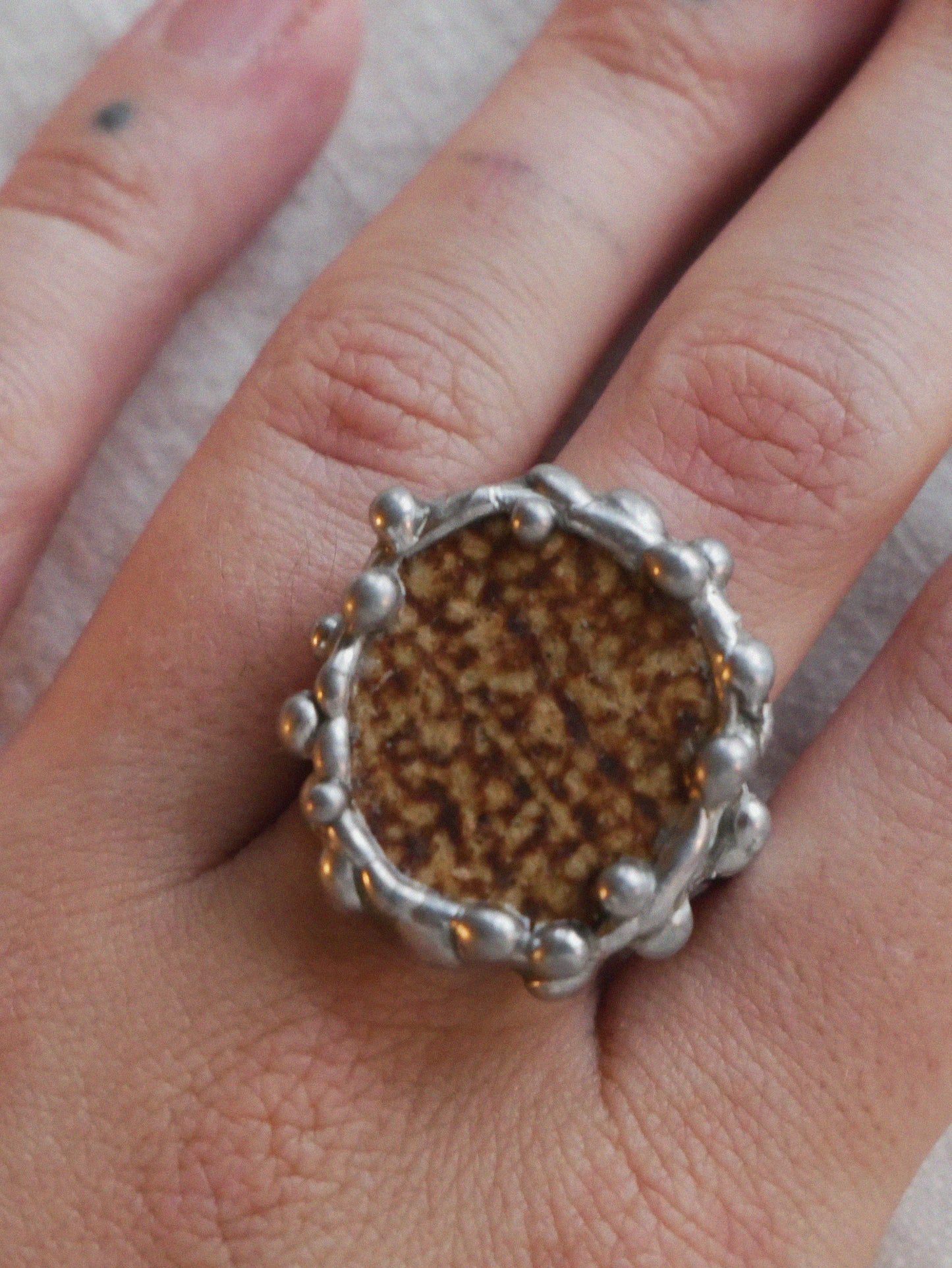 Pottery Shard Ring With Sterling Silver Band Size N