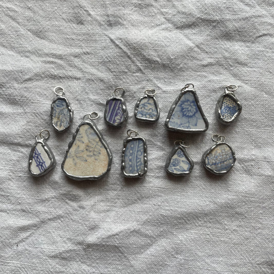 Sea pottery and silver pendant