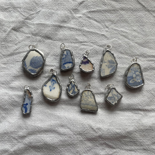 Sea pottery and silver pendant