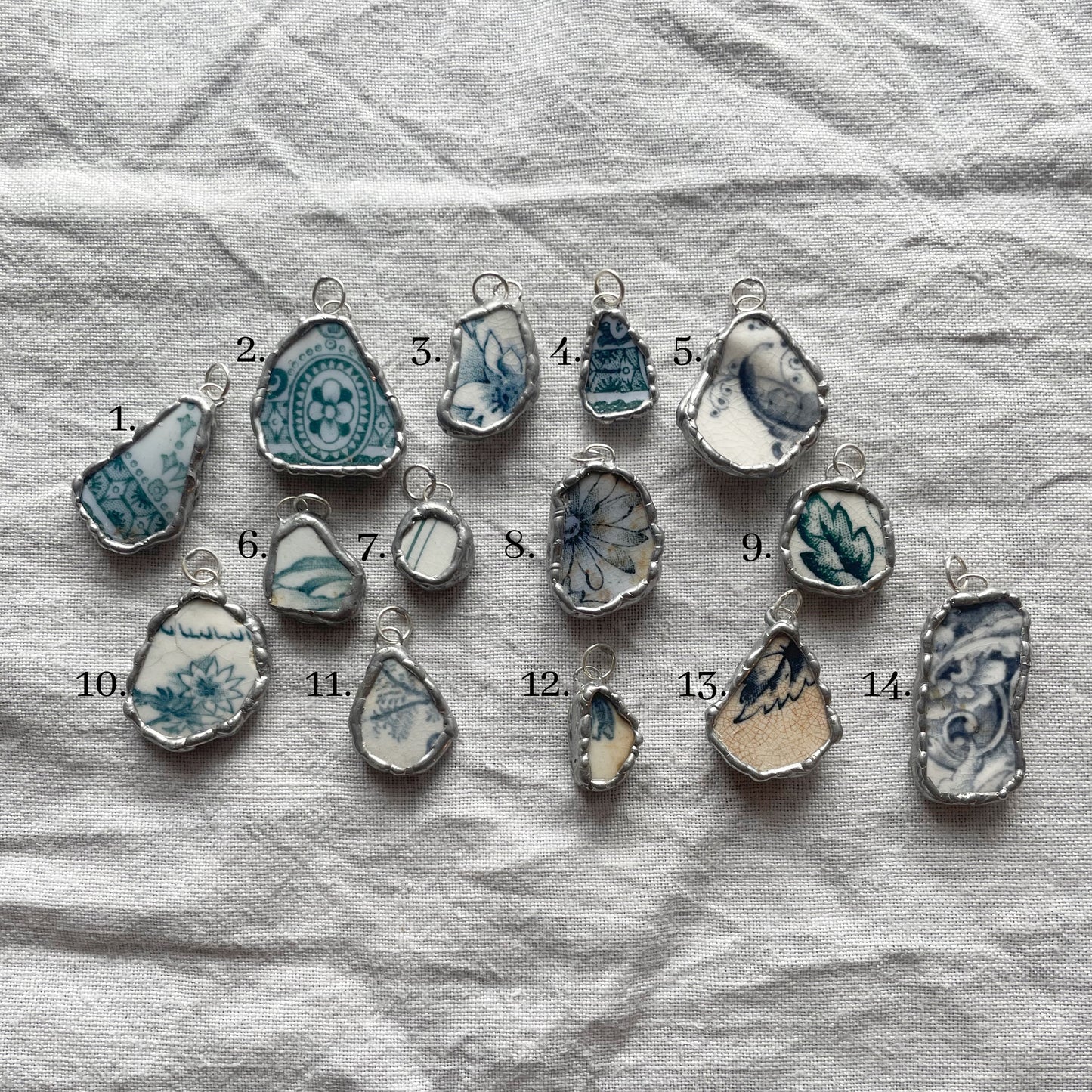 Sea pottery and silver pendant