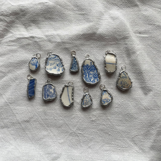 Sea pottery and silver pendant