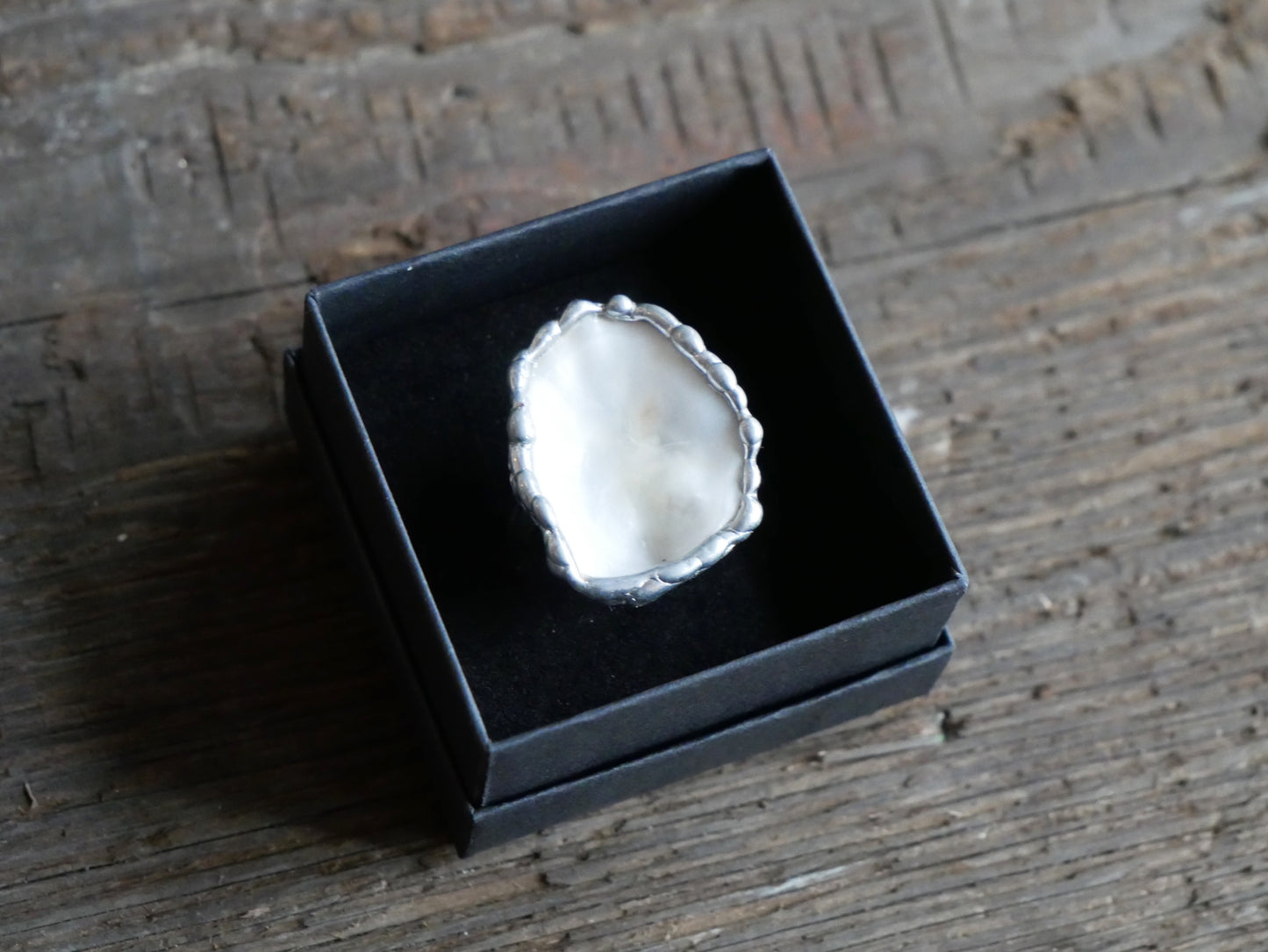 Oyster Shell Ring With Sterling Silver Band Size M